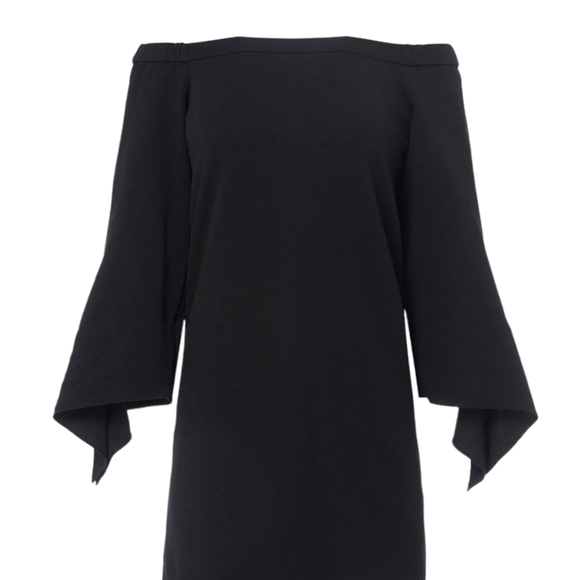 Tibi Off Shoulder Tie Sleeve Crepe Shift Dress Black Loose Fit Size: 0 - Picture 10 of 14